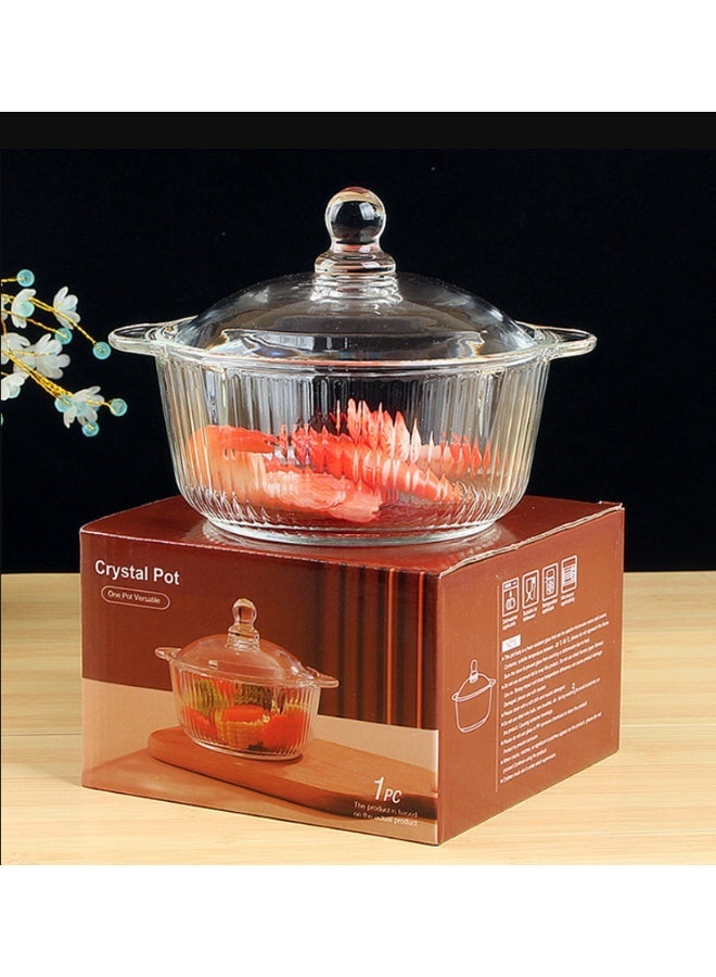 QUALITY High Temperature Resistance Big Food Tableware Kitchen Home Glass Soup Pot with Lid Dish Glass Casseroles - Image 1